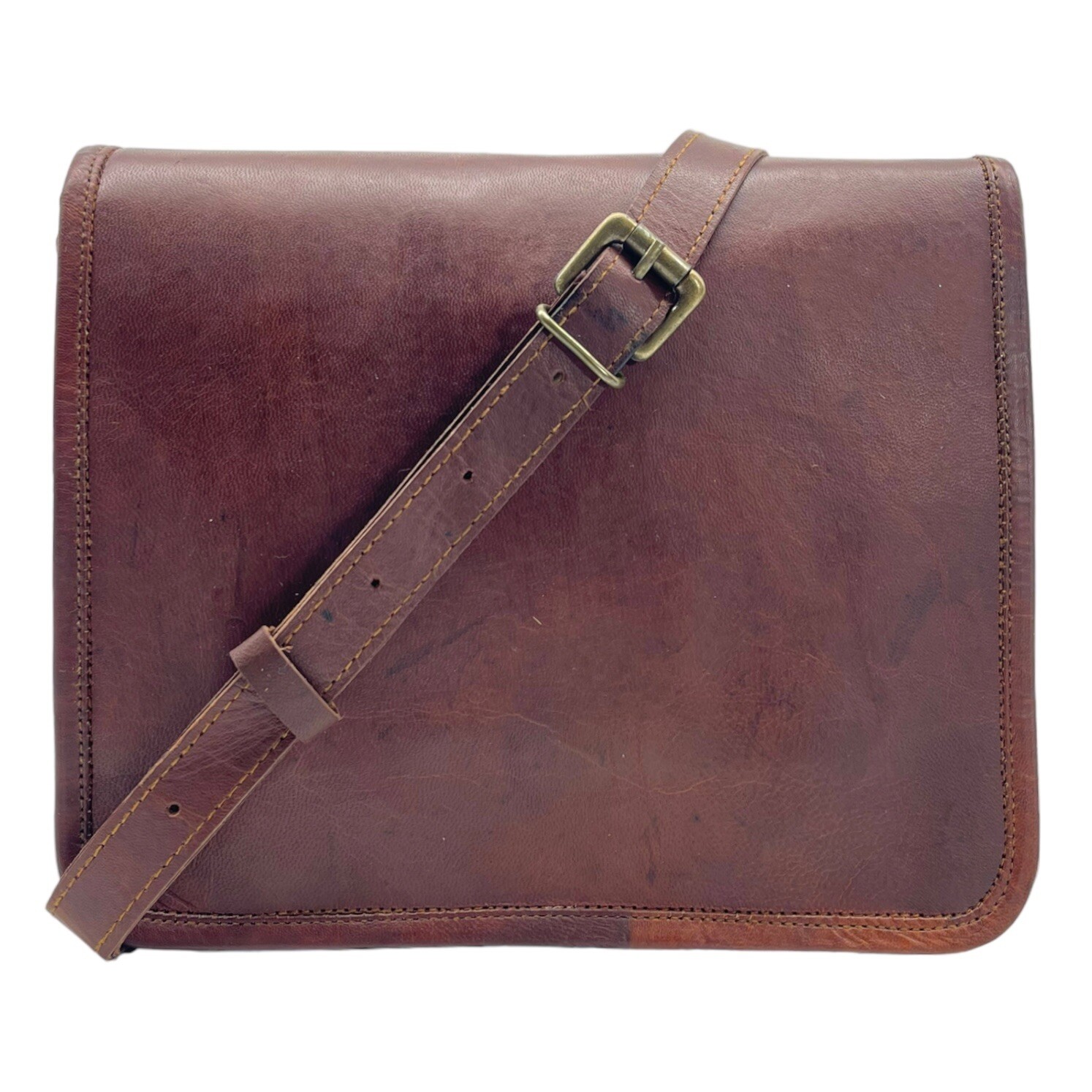 Vintage 70s Leather Messenger Bag Satchel Laptop Business Crossbody Strap BROWN