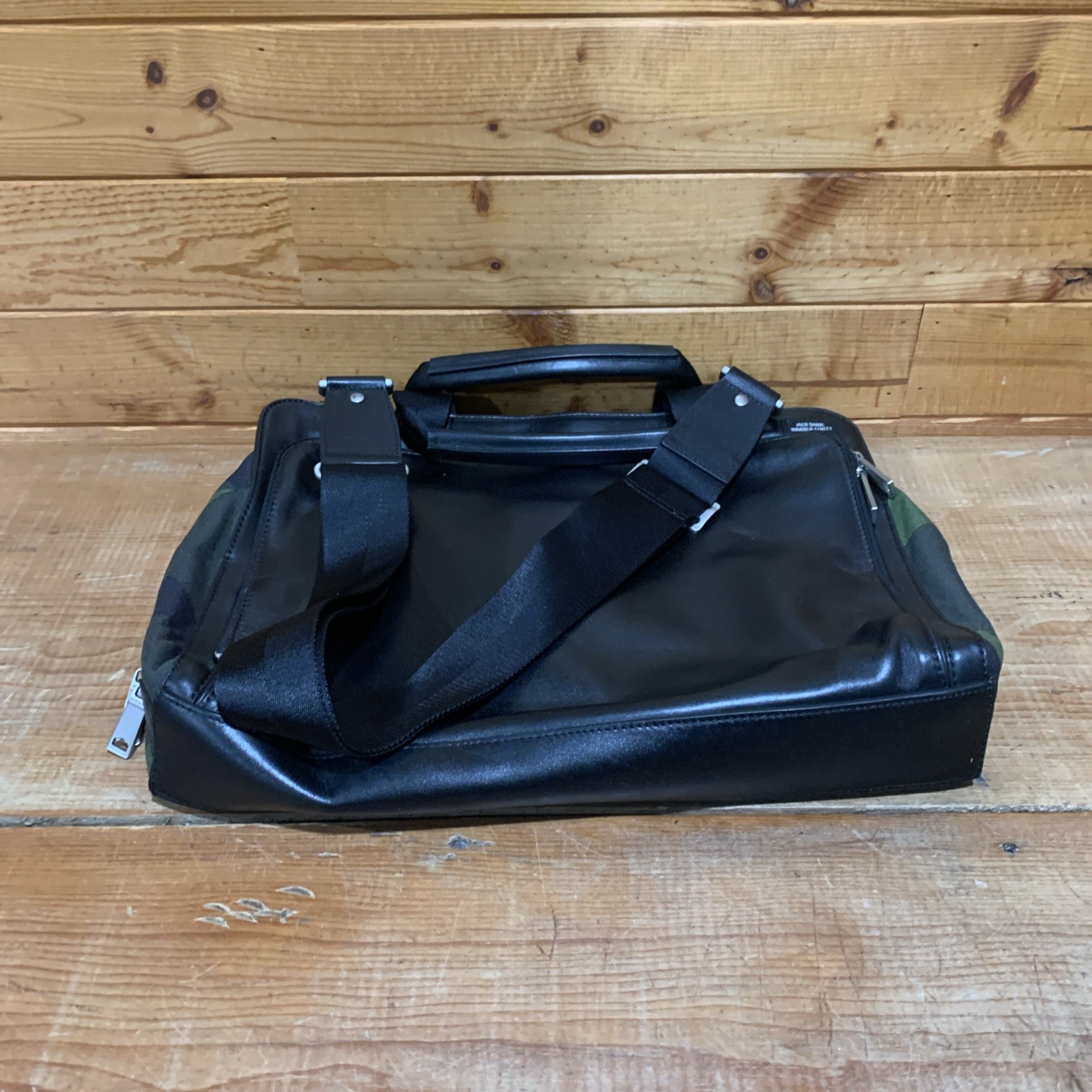 Jack Spade Camo & Leather Split Brief Briefcase