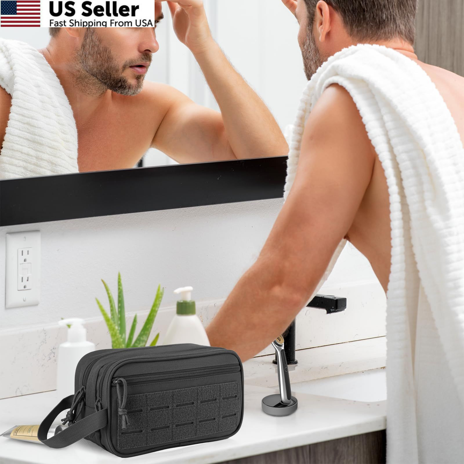 QT&QY Tactical Toiletry Bag For Men 10.4 x 4.3 x 5.9 inches, 1 US Black