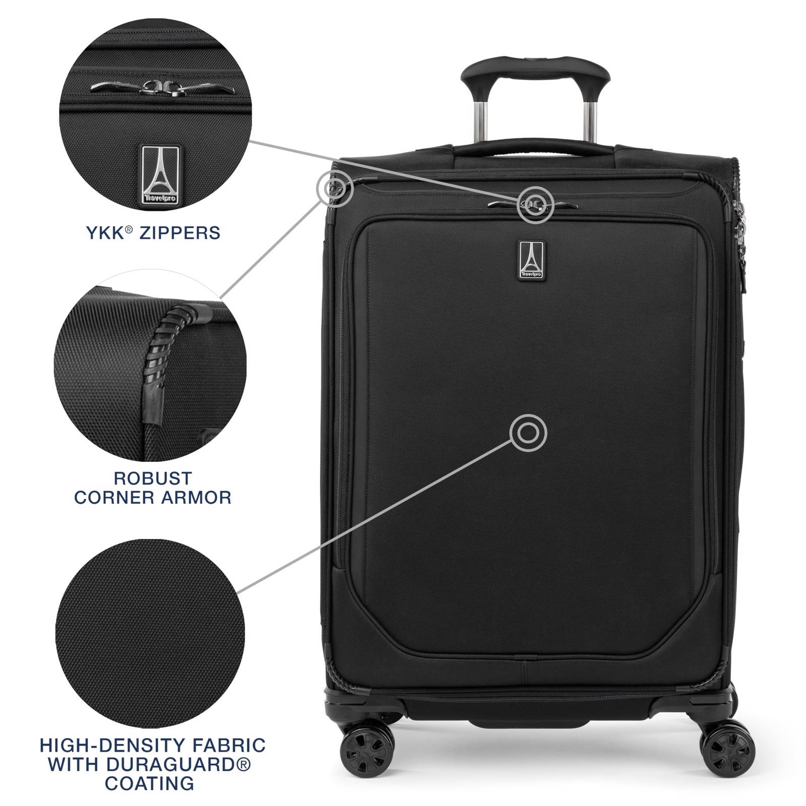 Travelpro Crew Classic Lightweight Softside Expandable Luggage, Black Medium U1