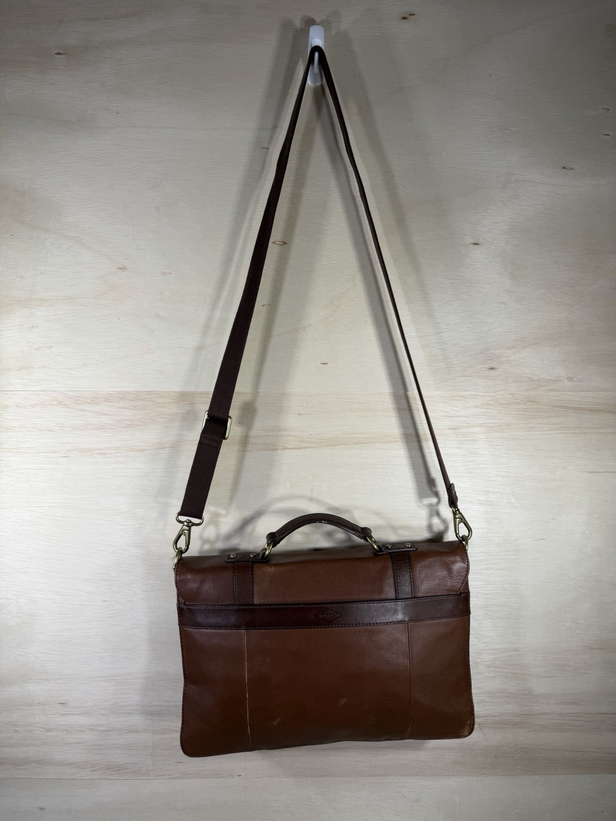Fossil Thompson Portfolio Leather Messenger Bag Classic Brown w/ Shoulder Strap