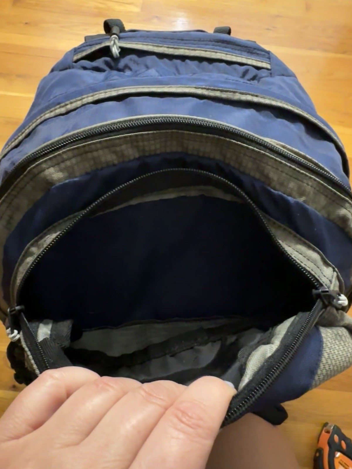 L.L. Bean Backpack Navy Gray School Travel Hiking Gym Shoe Compartment