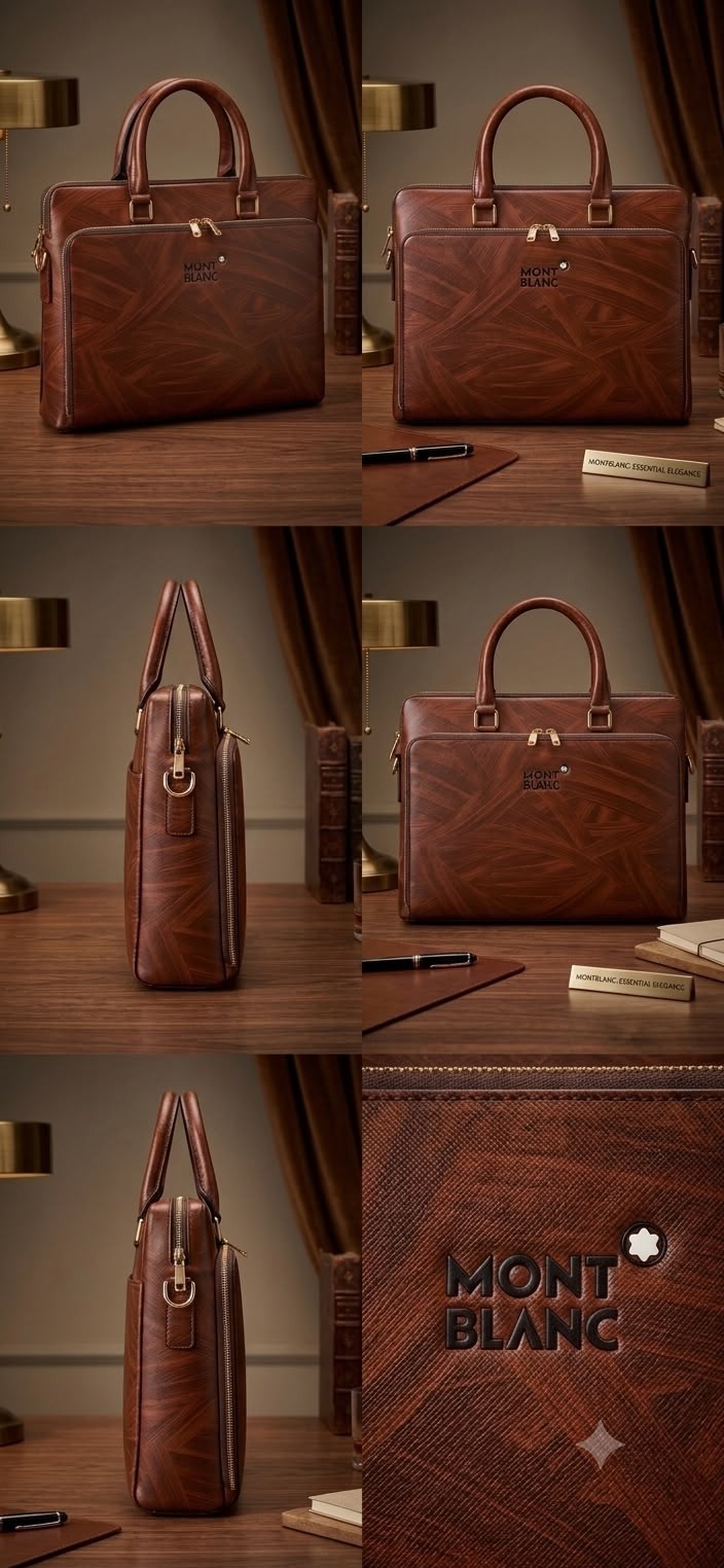 Montblanc Brown Leather Executive Briefcase & Laptop Bag with Gold Har