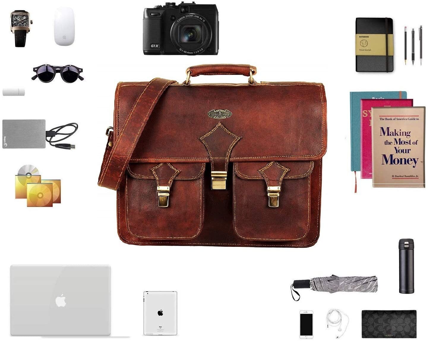 Large Leather Briefcase Bag for Men | Full Grain Leather Messenger Laptop Bag