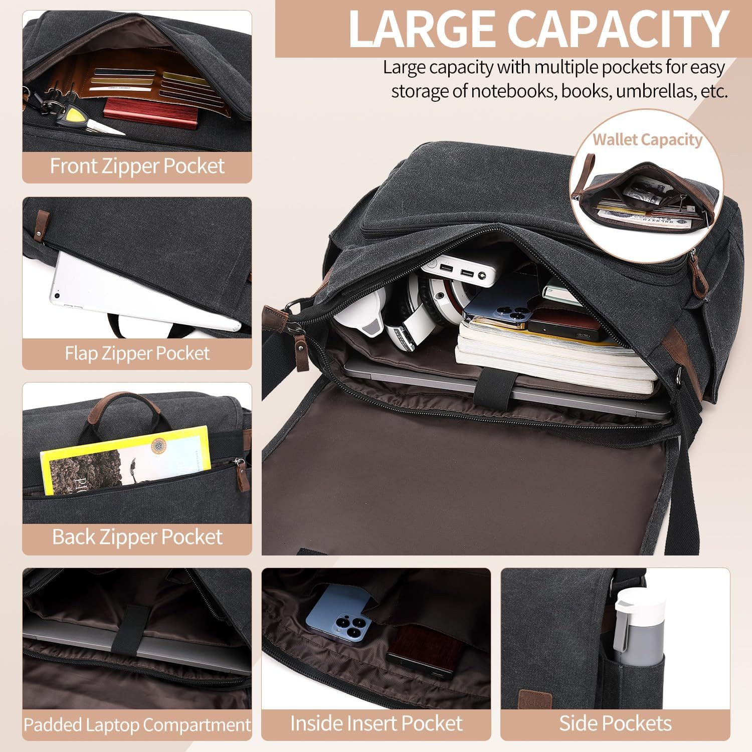 Nerlion 17-17.3 Inch Water-Resistant Messenger Bag for Men – Dark Gray