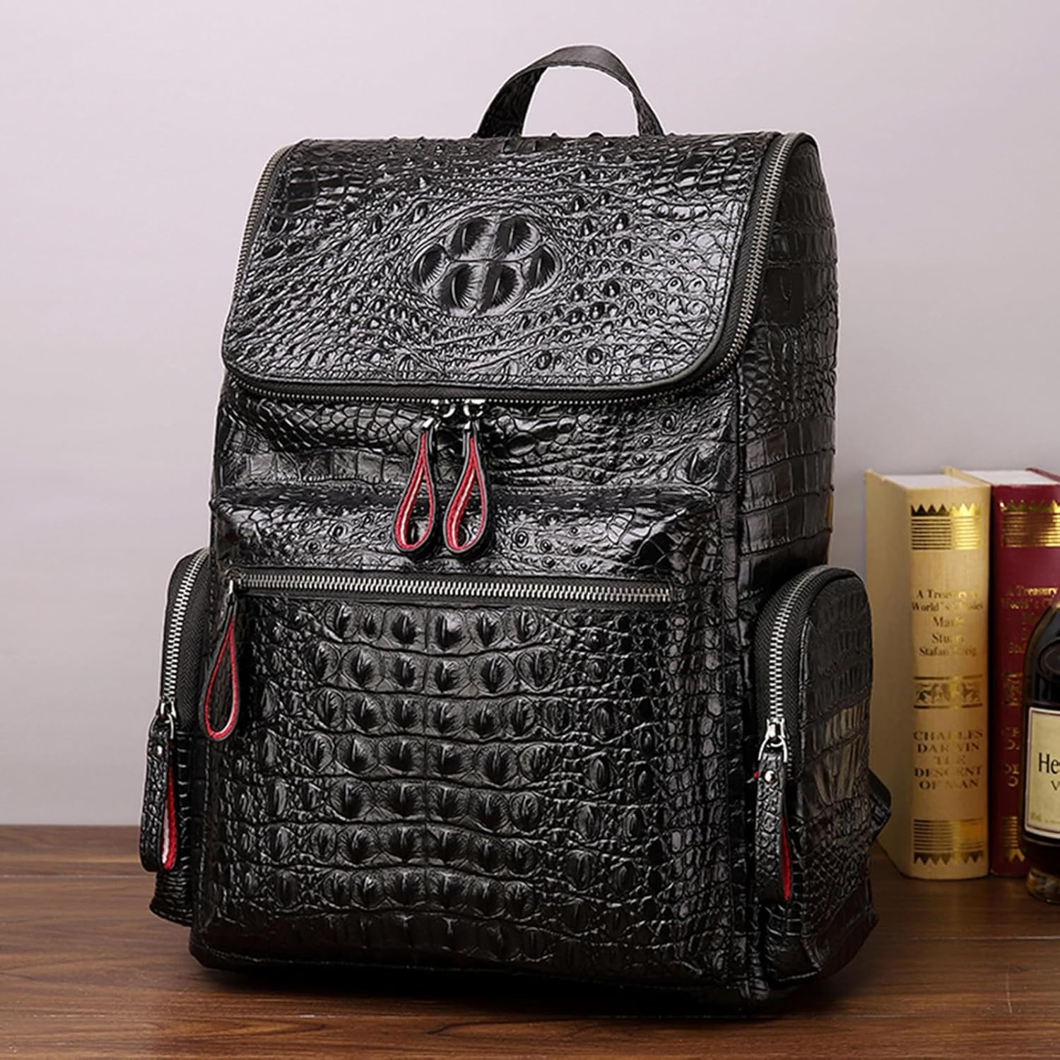 Crocodile Pattern Leather Laptop Backpack for Men – Stylish Travel Daypack