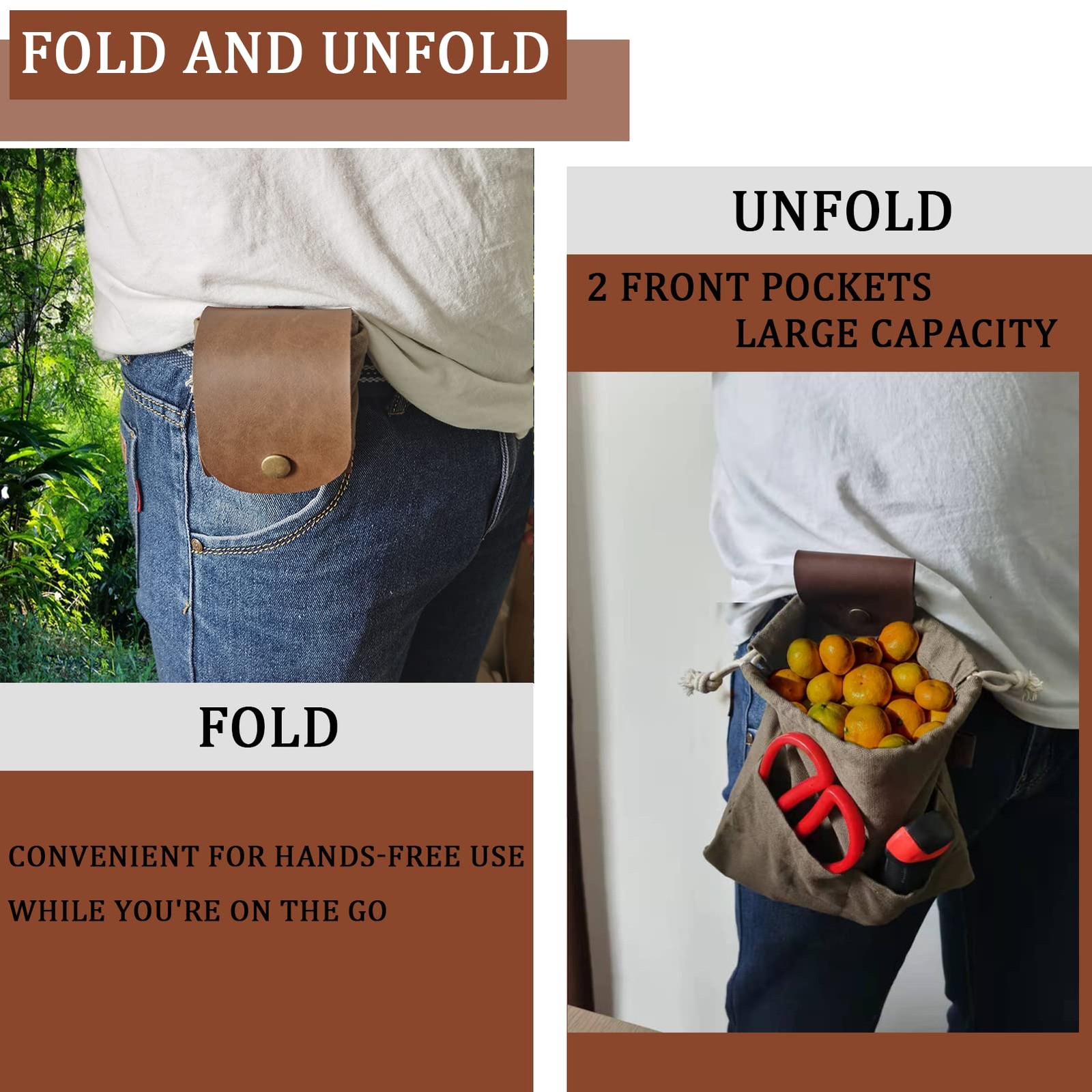 Foraging Pouch Leather Canvas Collapsible Bag Water Resistant Outdoor Camping…