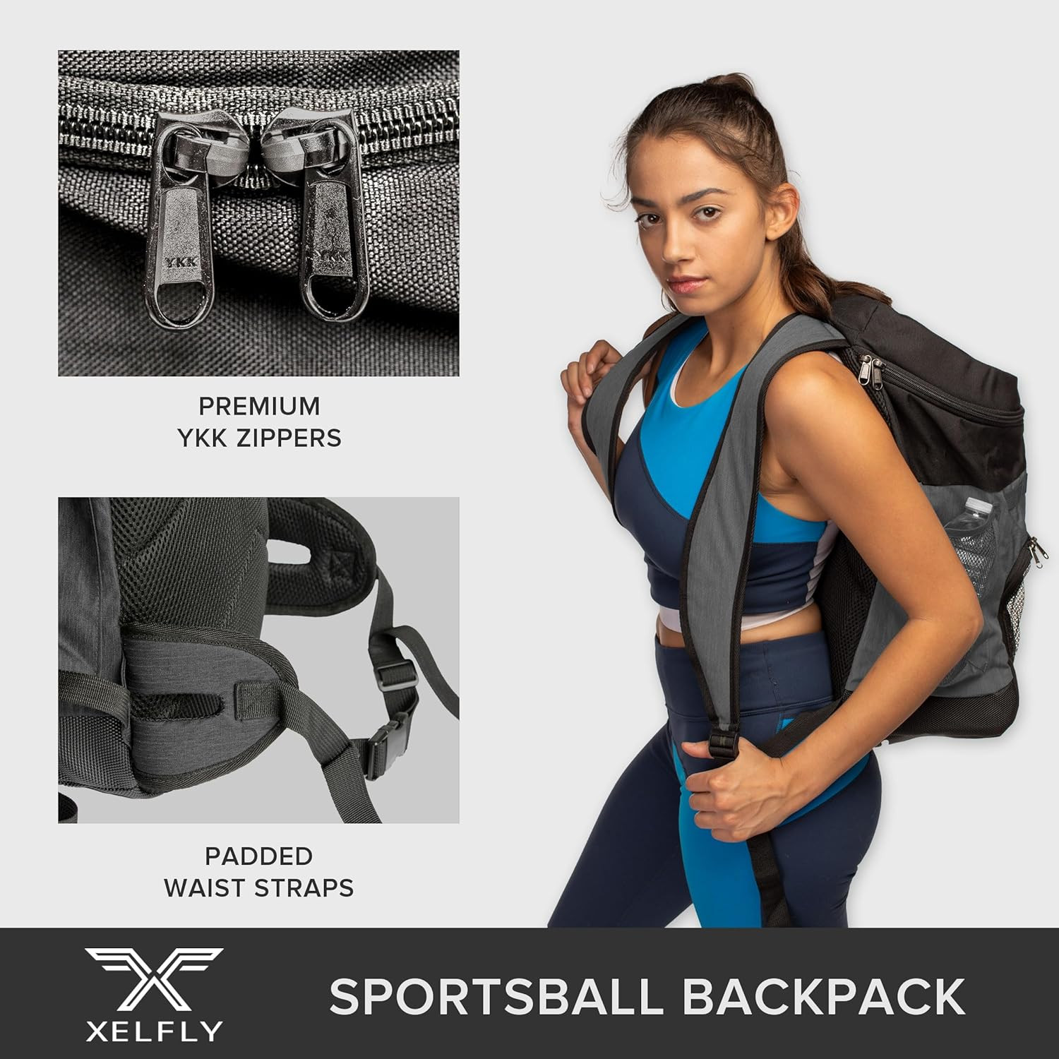 Basketball Backpack Ball Compartment 25L Sports Gym Bag Shoe Pocket Black