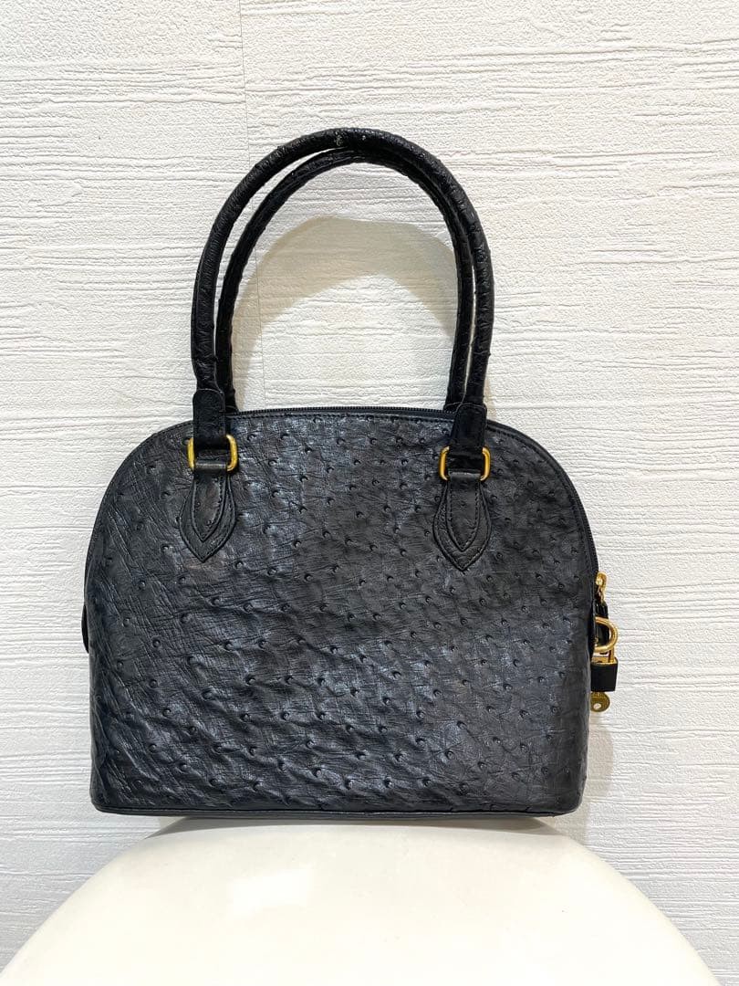 Morabito Ostrich Handbag Large Leather Tote Black 22x30cm