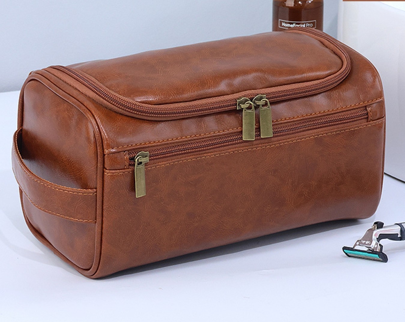 Leather Toiletry Bag for Men Women Dopp Kit Mens Hanging Toiletry Bag Travel