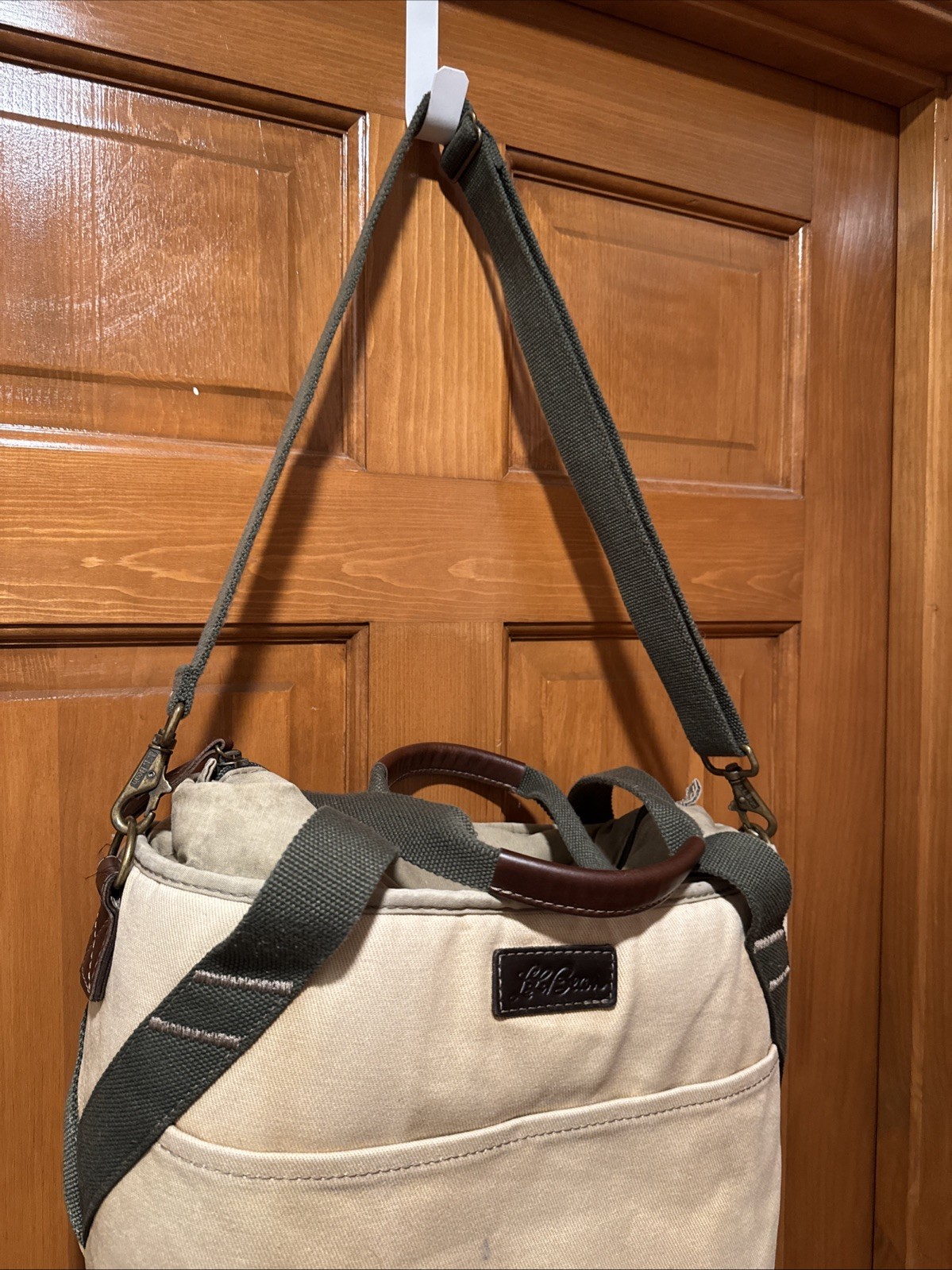 LL Bean Insulated Waxed Canvas Cooler Tote Beach Camp Bag Khaki Green