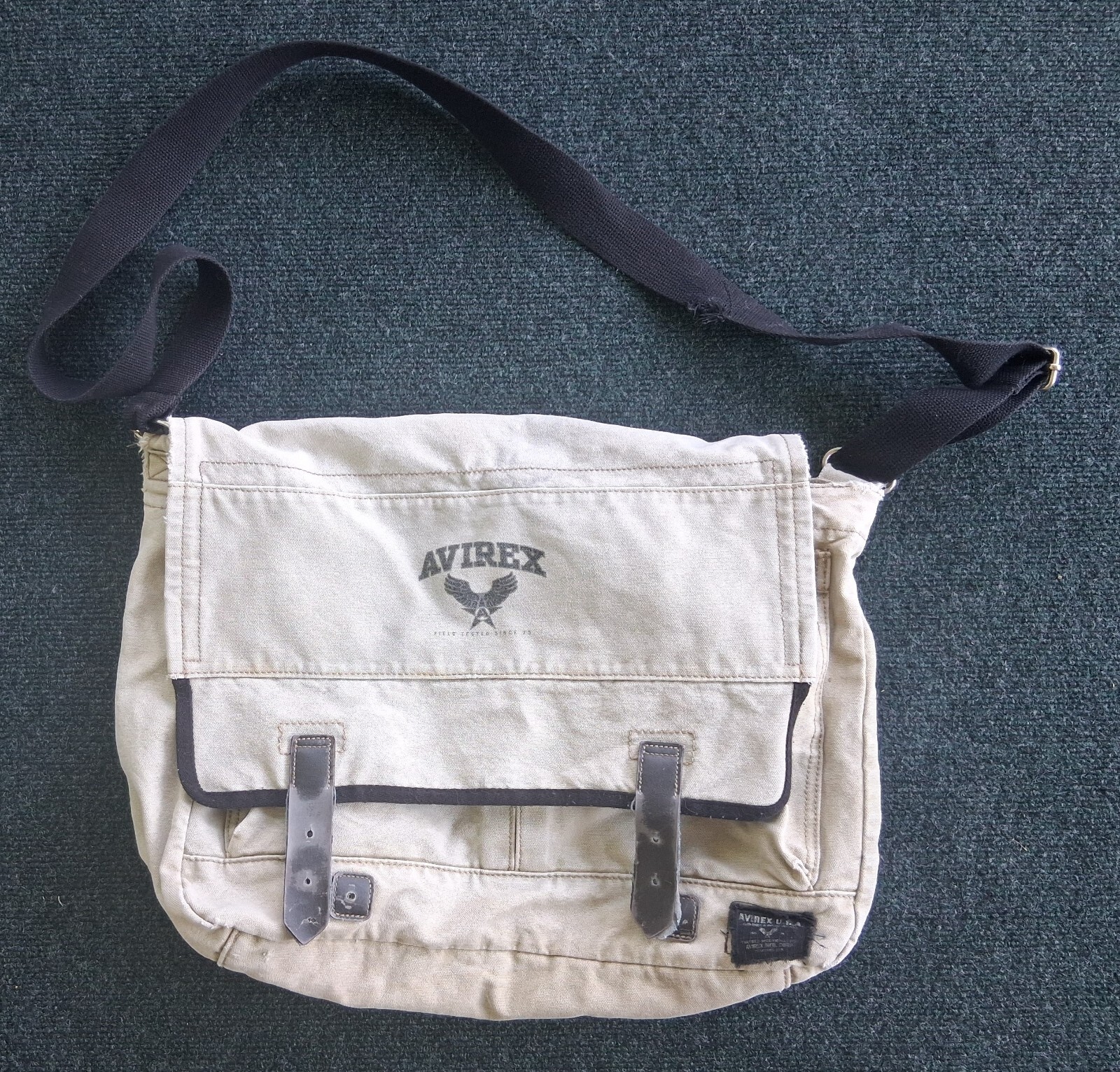Vintage Avirex Canvas Messenger Shoulder Bag Faded Green