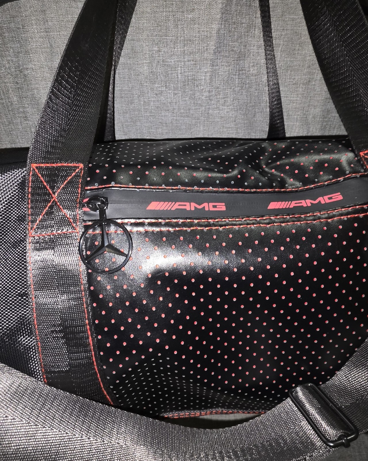 Mercedes Benz AMG Duffle Gym Bag Logo Zipper Black Red Racing Formula One Sport
