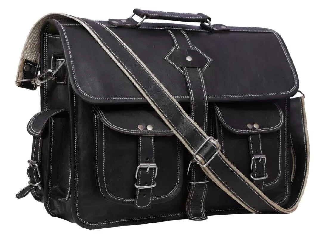 Laptop Messenger Bag Rustic Leather Office Shoulder Briefcase Travel 18″ WorkPlw