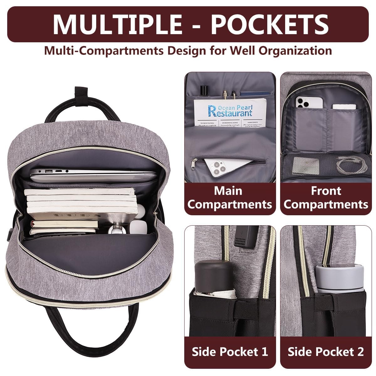 15.6 Inch Laptop Backpack Waterproof Anti~theft Travel Bag Grey Black