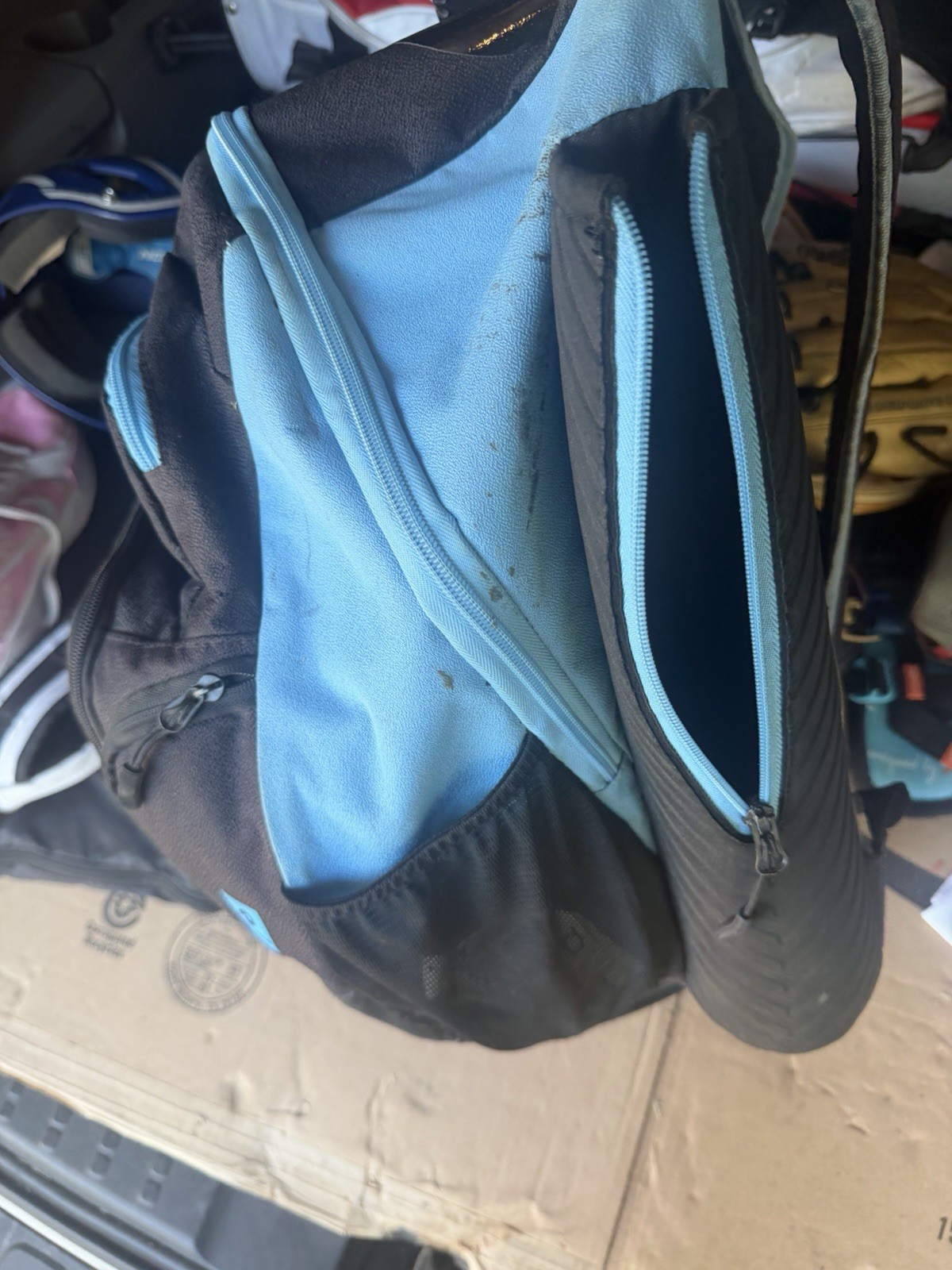 DeMarini Large Backpack Black/Blue Zip Pockets Adjustable Straps