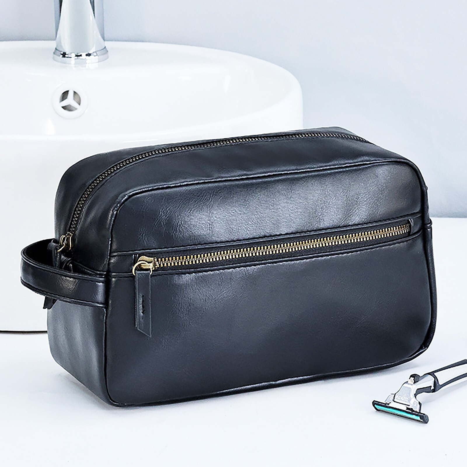 Custom Travel Toiletries Bag for Men & Women Leather Toiletry Organizer Dopp Kit