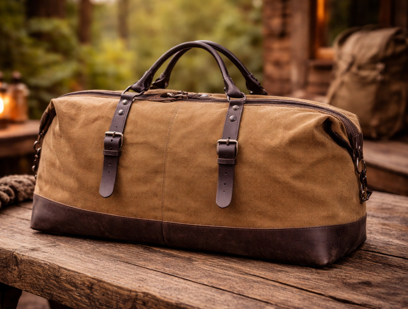 Rugged Canvas Duffel Bag Travel Weekender Carry On Gym Overnight Khaki
