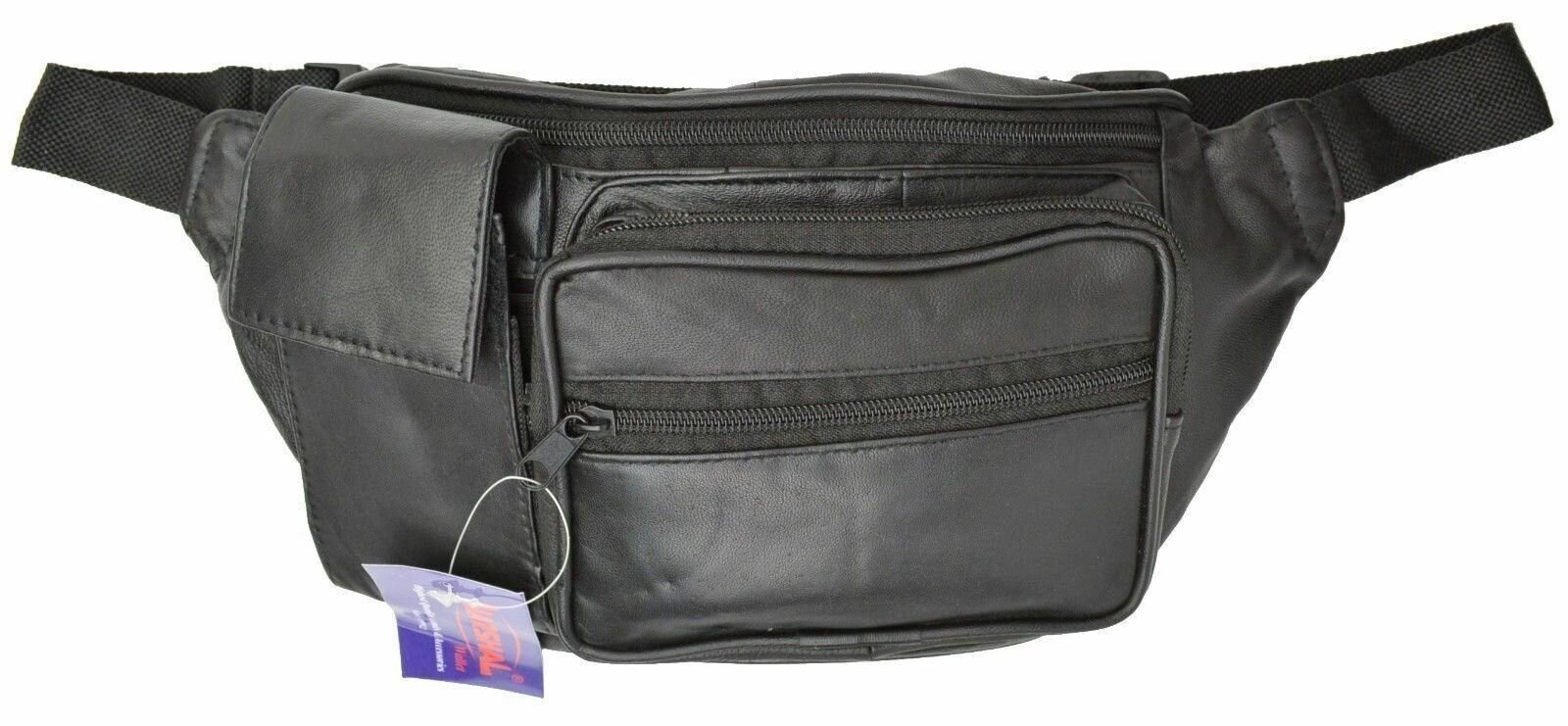 New Black Pure Leather Fanny Pack Waist bag Adjustable Travel Pouch Cell Phone