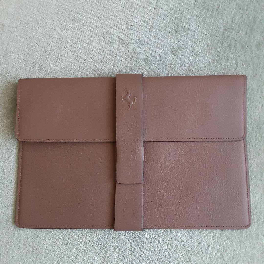 Ferrari Leather Document Holder Tablet Case Pouch Brown by Schedoni w/ Dust Bag
