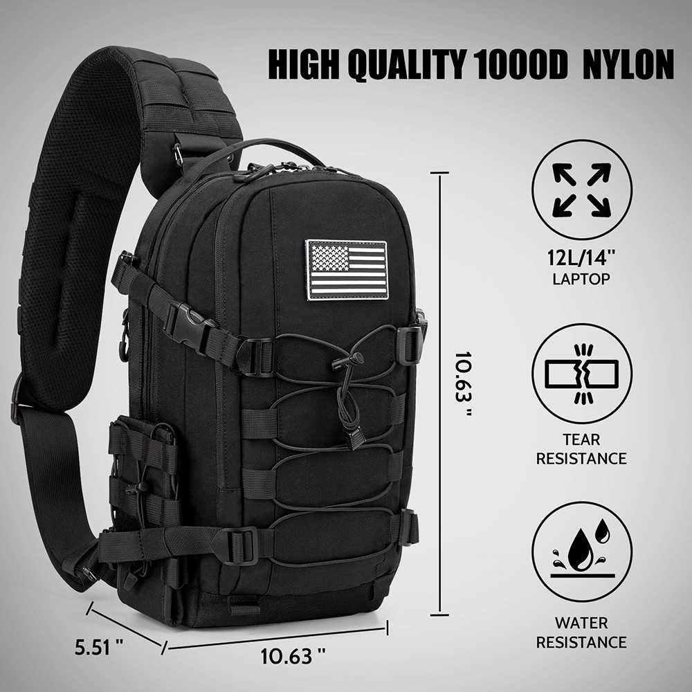 2-in-1 Tactical Sling Backpack & Shoulder Bag for Men, Molle, Durable Nylon, Out