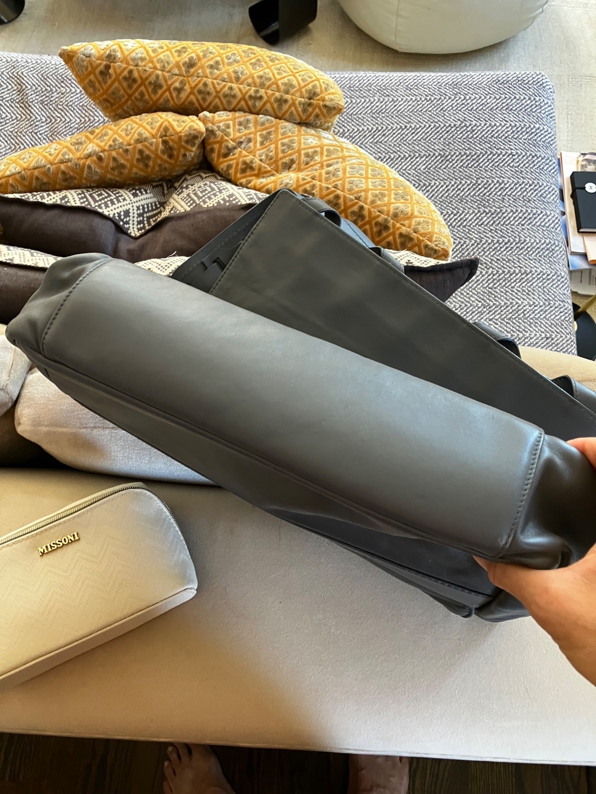 Chanel Men’s Gray Leather Messenger Bag
