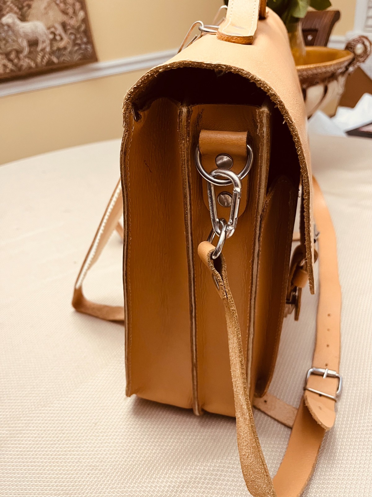 Natural Tan Saddle Leather Briefcase / Messenger Bag / Backpack – Germany