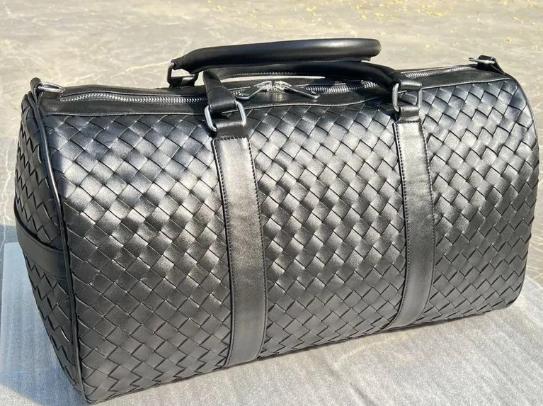 Handmade Genuine Leather Duffle Bag Black Travel Weekender Gym Overnight Bag