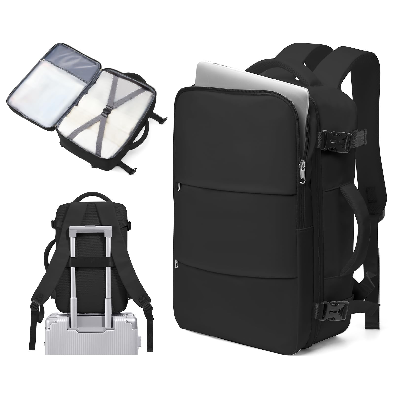 Black Small Travel Laptop Backpack For Women Men,Carry On Backpack,Airplane T…
