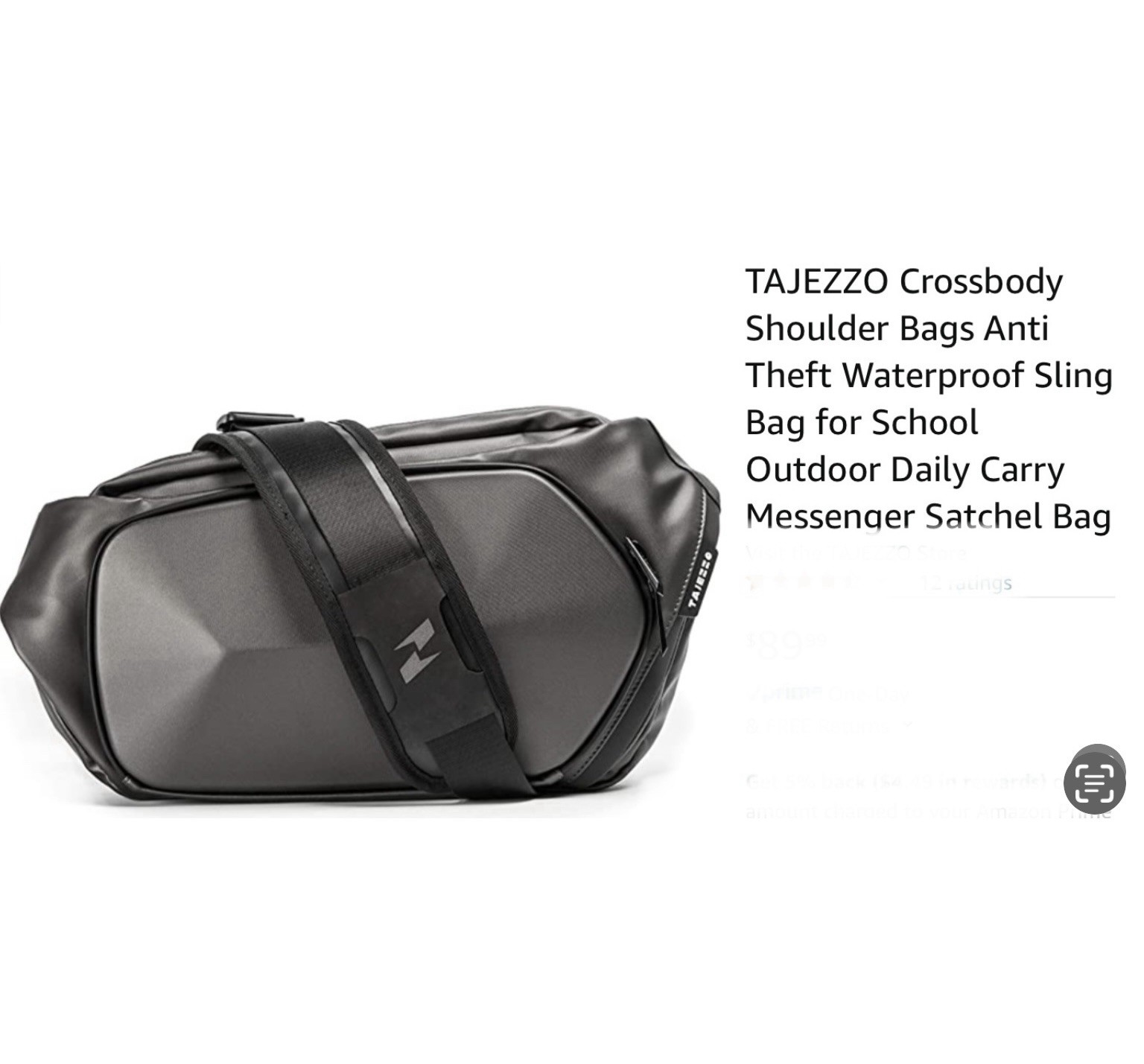 Tajezzo Crossbody Anti-Theft Sling Bag Messager Satchel W/USB Port Waterproof