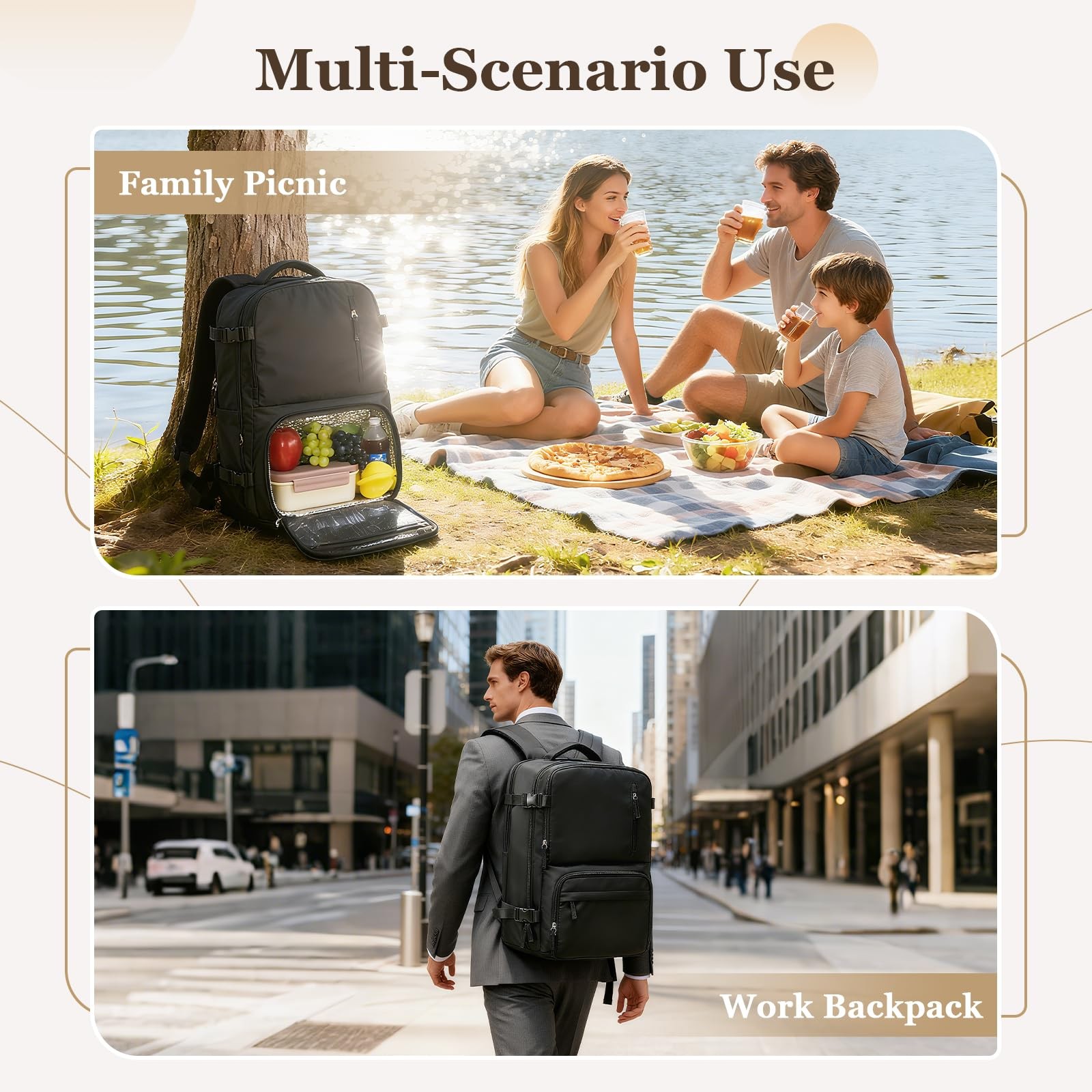 Lunch Backpack with Insulated Cooler Compartment 11.8×8.6×6.6in – Water