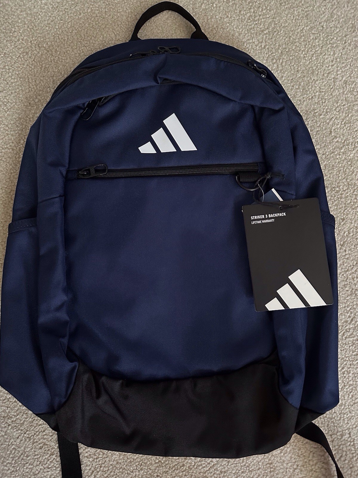 adidas Navy Black Zip Backpack with Pockets, Sports Theme, Men’s Casual Travel