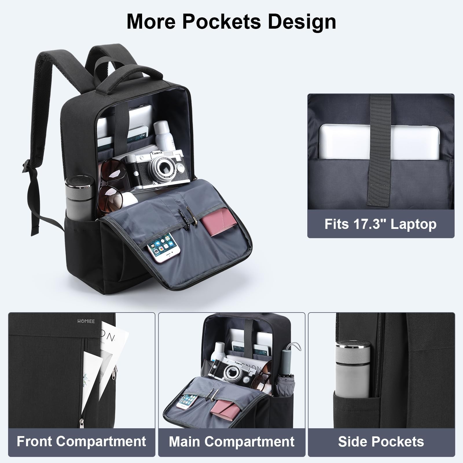 17″ Slim Laptop Backpack, Lightweight Business Daypack with USB Charging Port