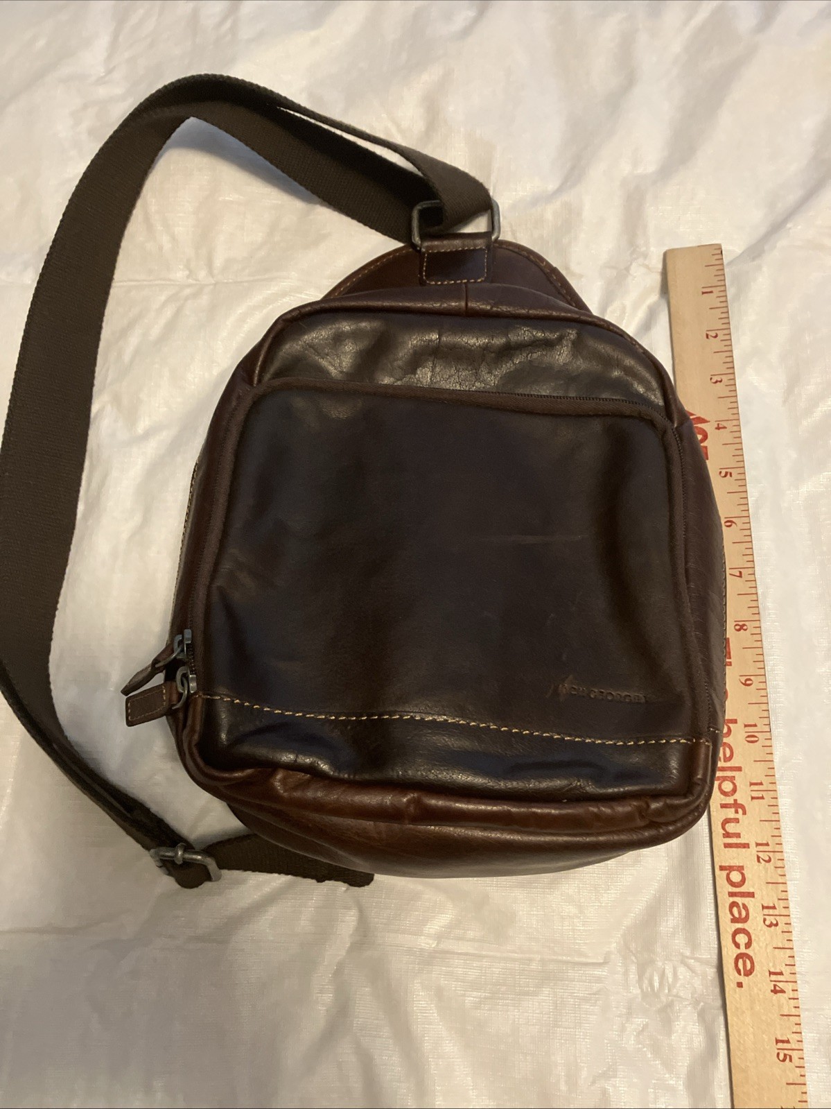 Jack Georges Brown Leather Backpack Zip Closure Adjustable Strap Lined Pockets
