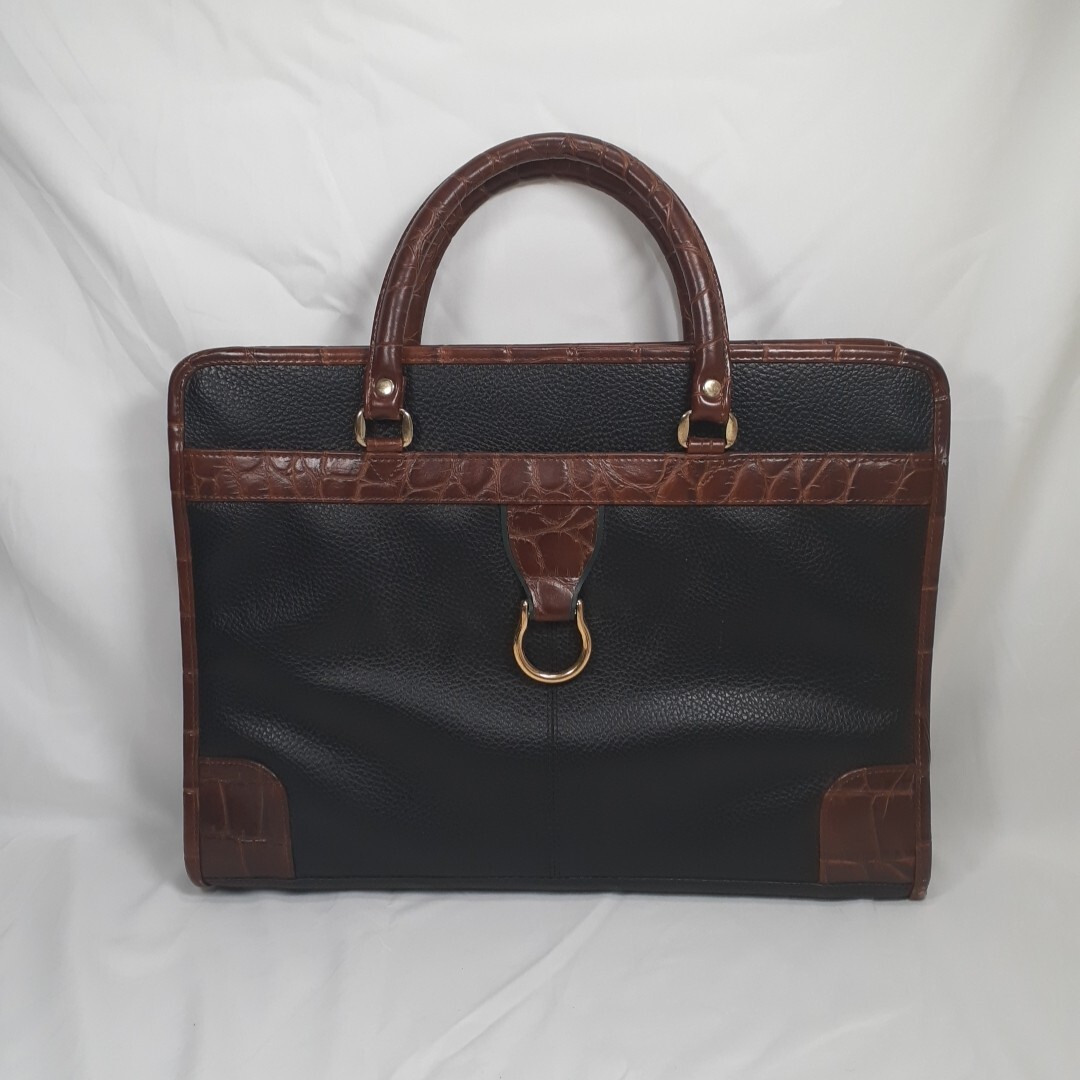 Vintage Jackson Briefcase Faux Leather Bag Navy Blue And Brown Bras Hardware