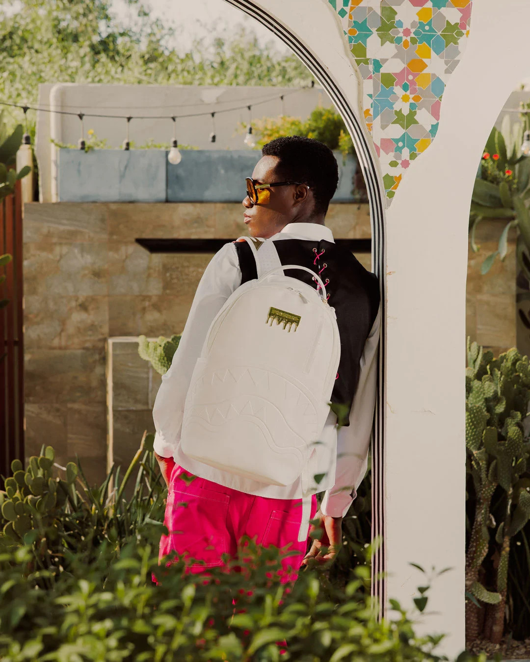 Sprayground Brick Gold Luxe Backpack🔥White Embossed Bookbag Large School Bag