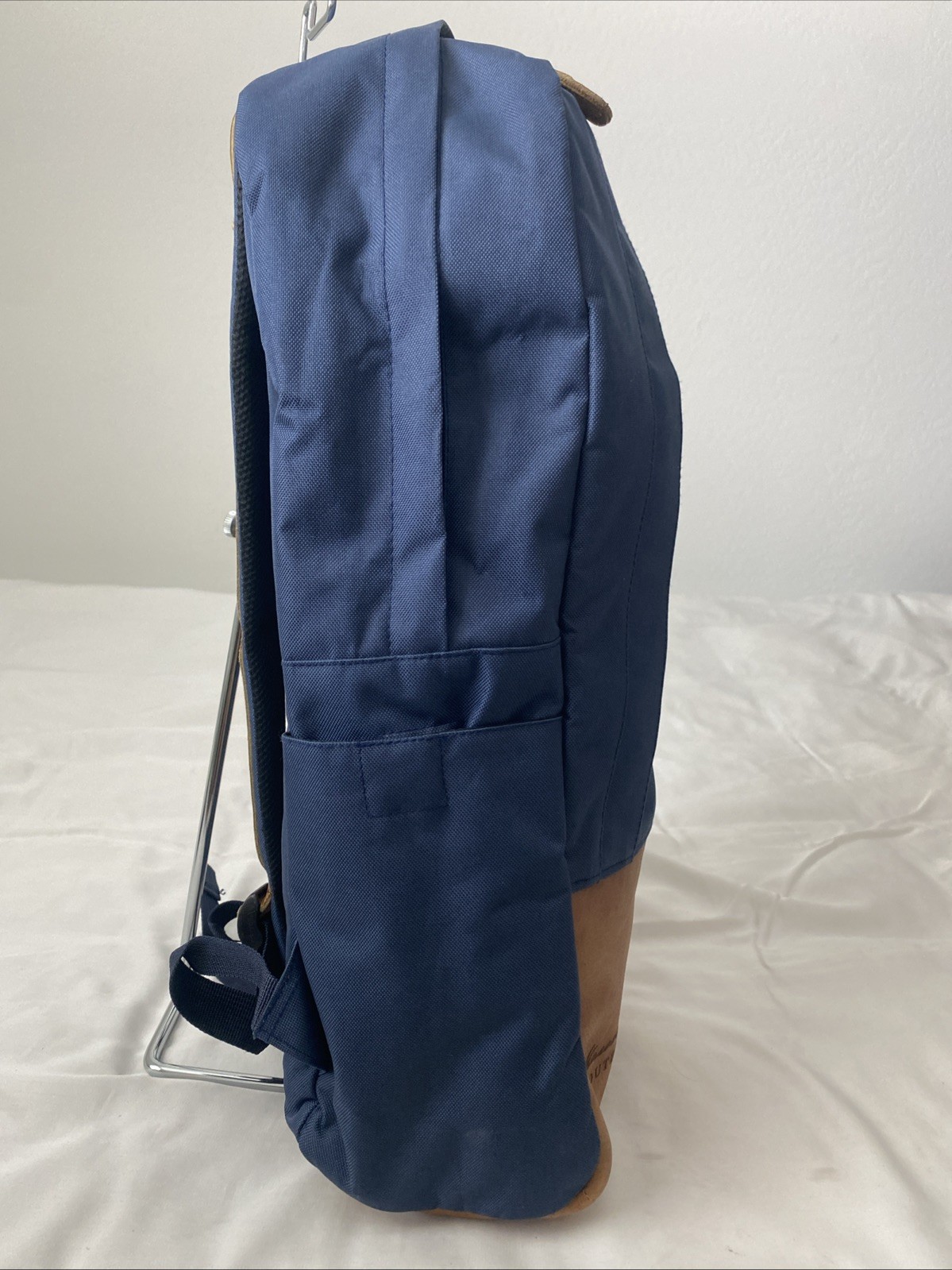 Maroon Bell Outdoor Weekender Backpack Blue With Brown Leather