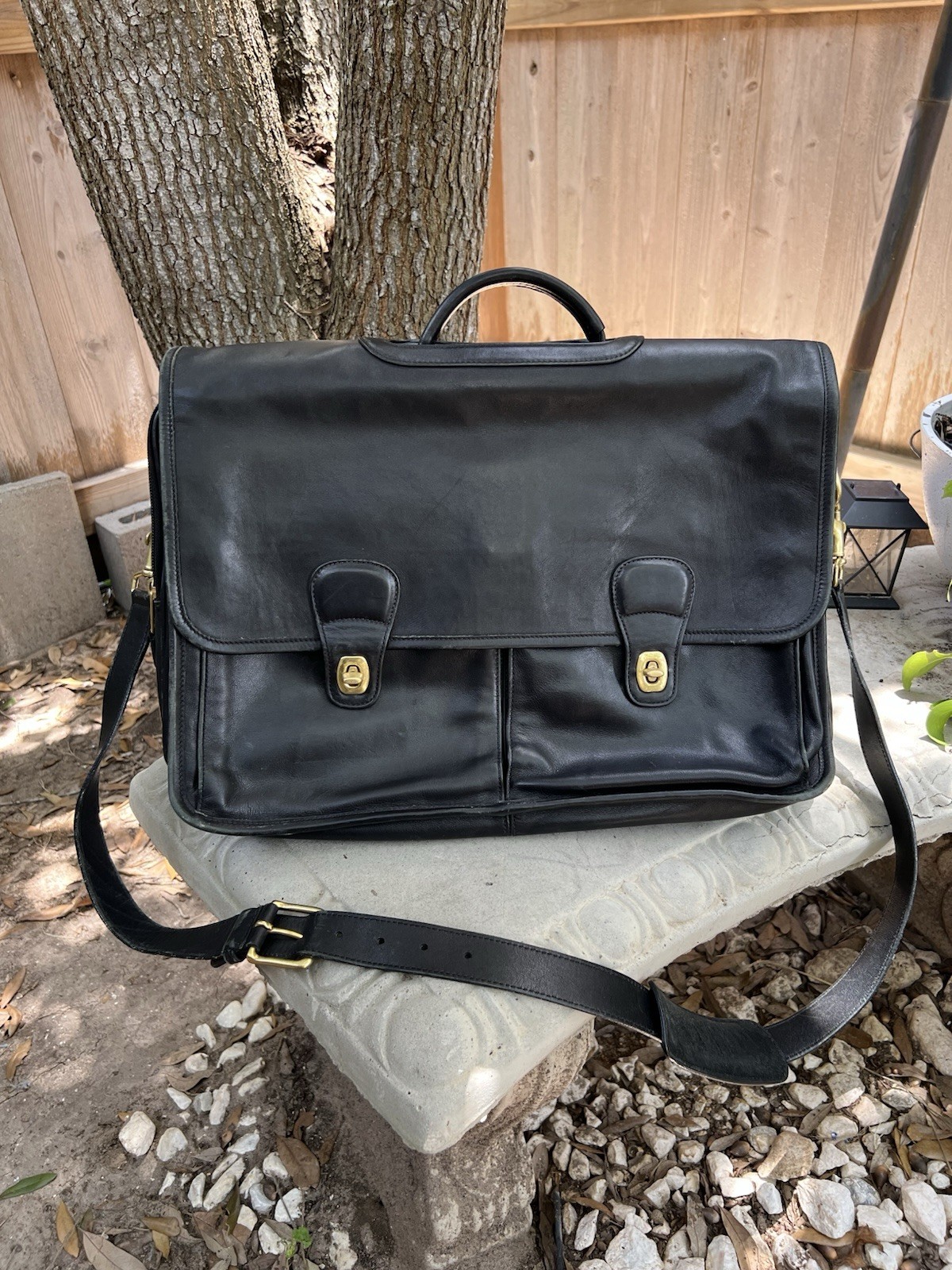 COACH Prescott Diplomat Black Leather Briefcase 0532 Turnlock Organizer Laptop