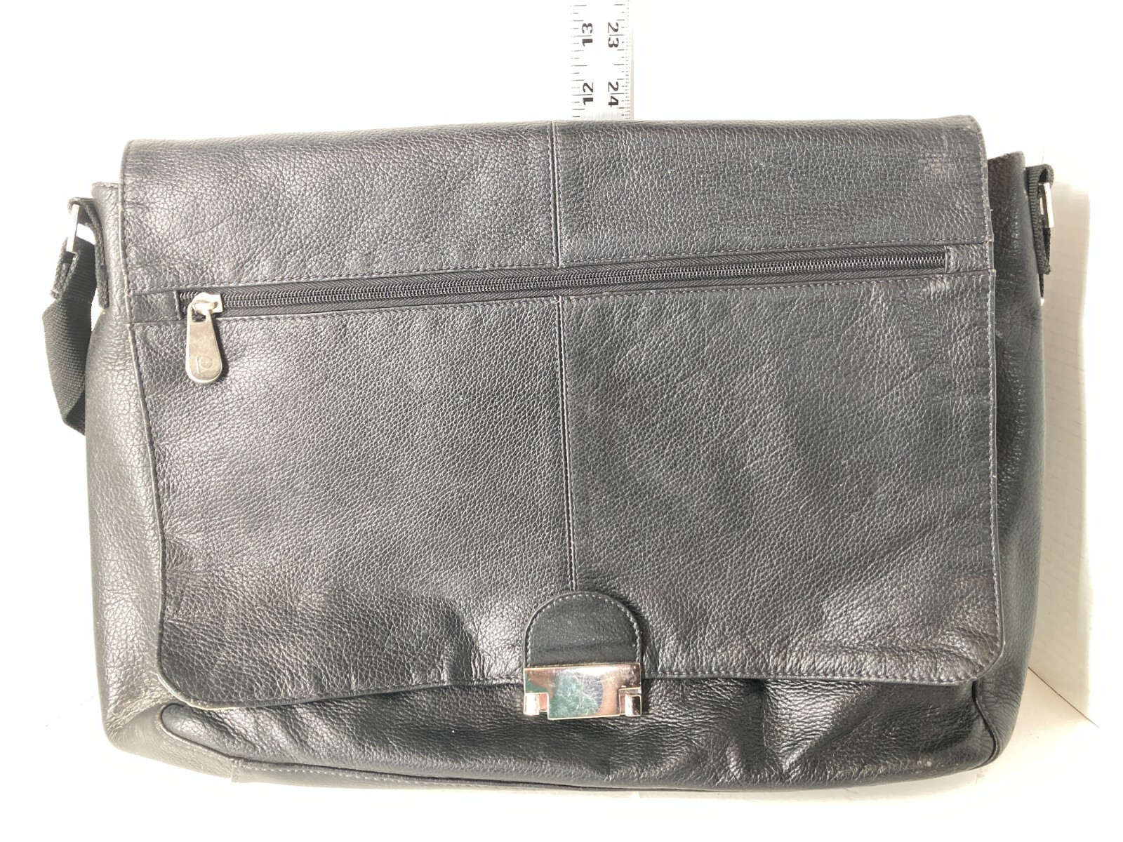 Perry Ellis Portfolio Black Genuine Leather Shoulder Messenger Laptop Bag