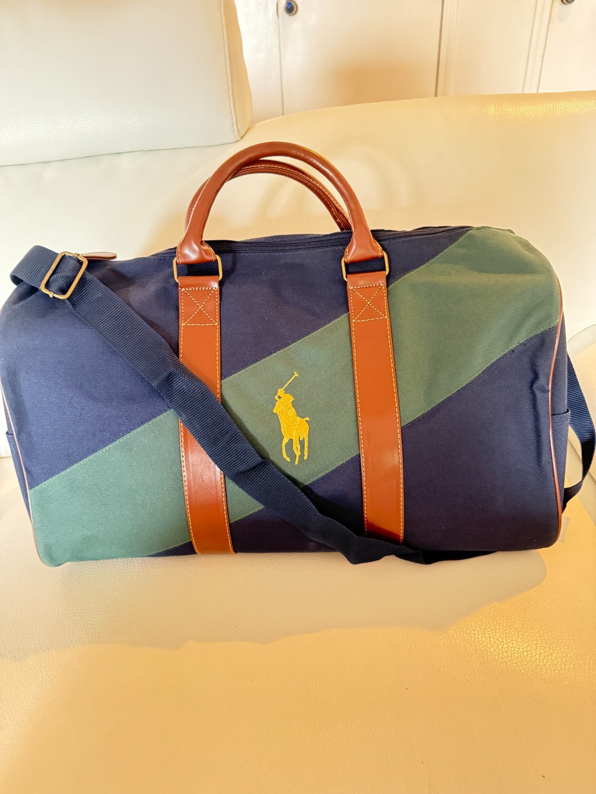 NEW POLO RALPH LAUREN DUFFEL BAG NAVY BLUE GREEN CANVAS TRAVEL GAYM CARRYON