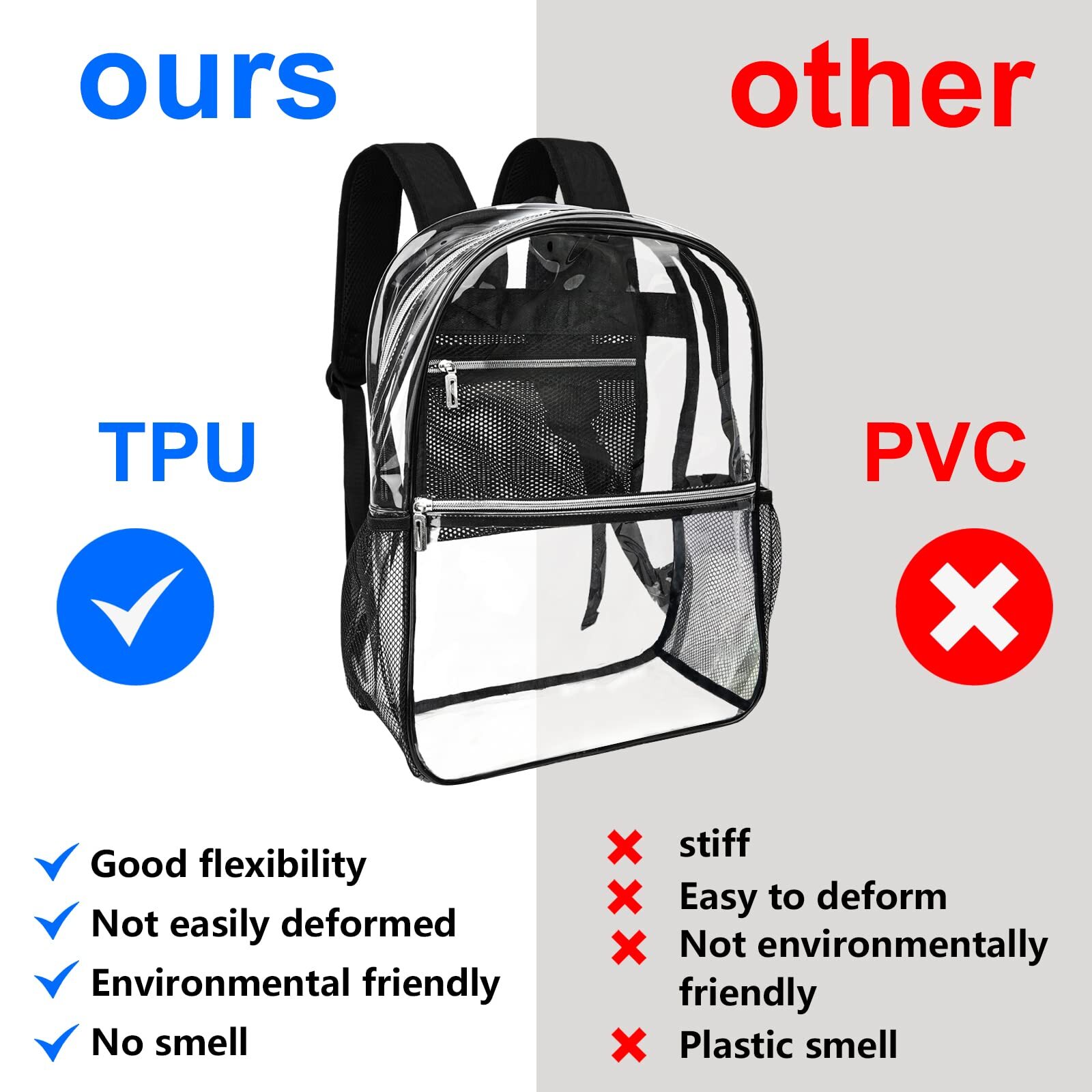 Clear Backpack Heavy Duty TPU Transparent Backpack for SportsWorkSecurity Tra…