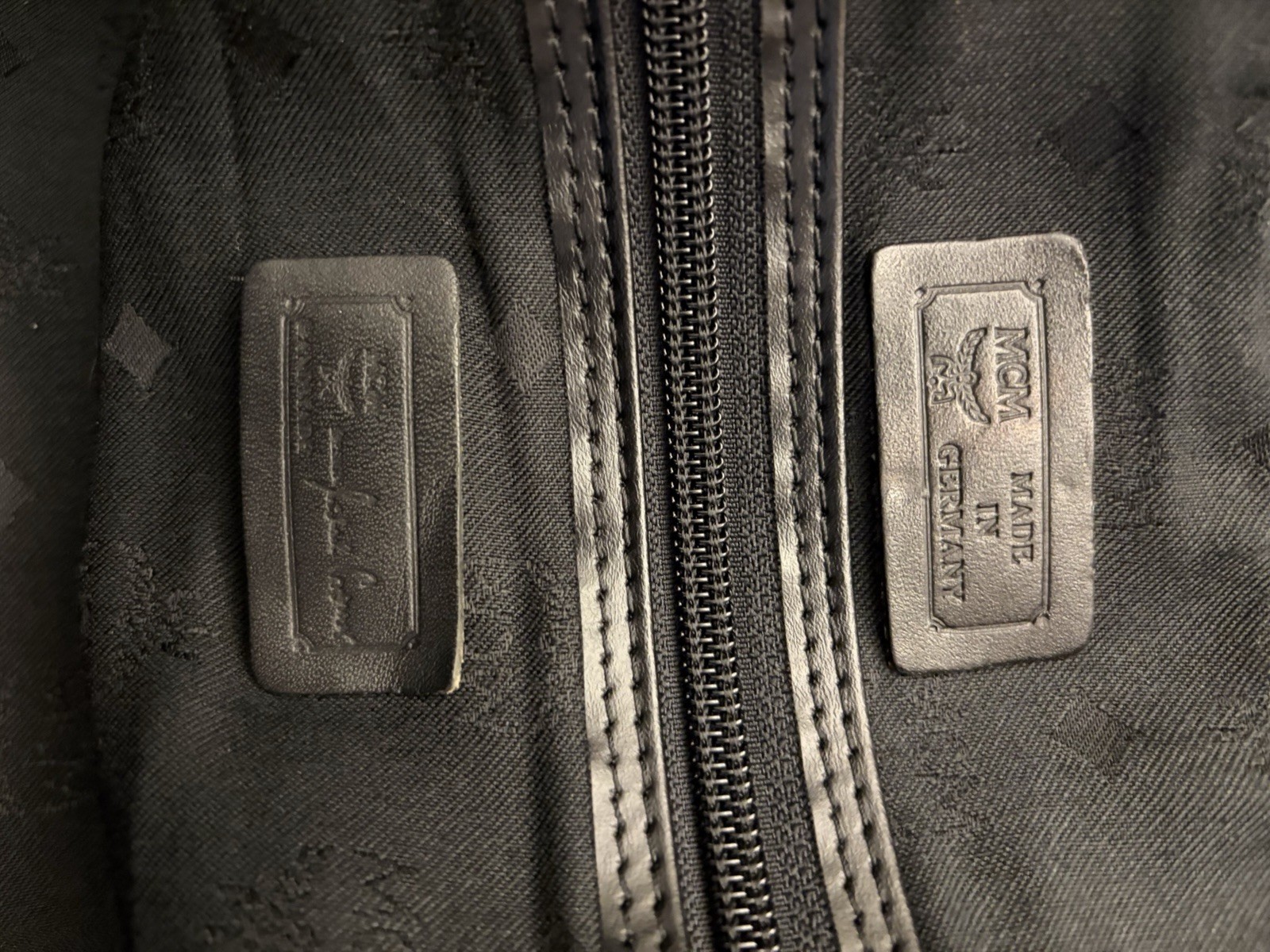 Vintage MCM Germany Visetos Black Leather Coated Large Duffle Boston Travel Bag