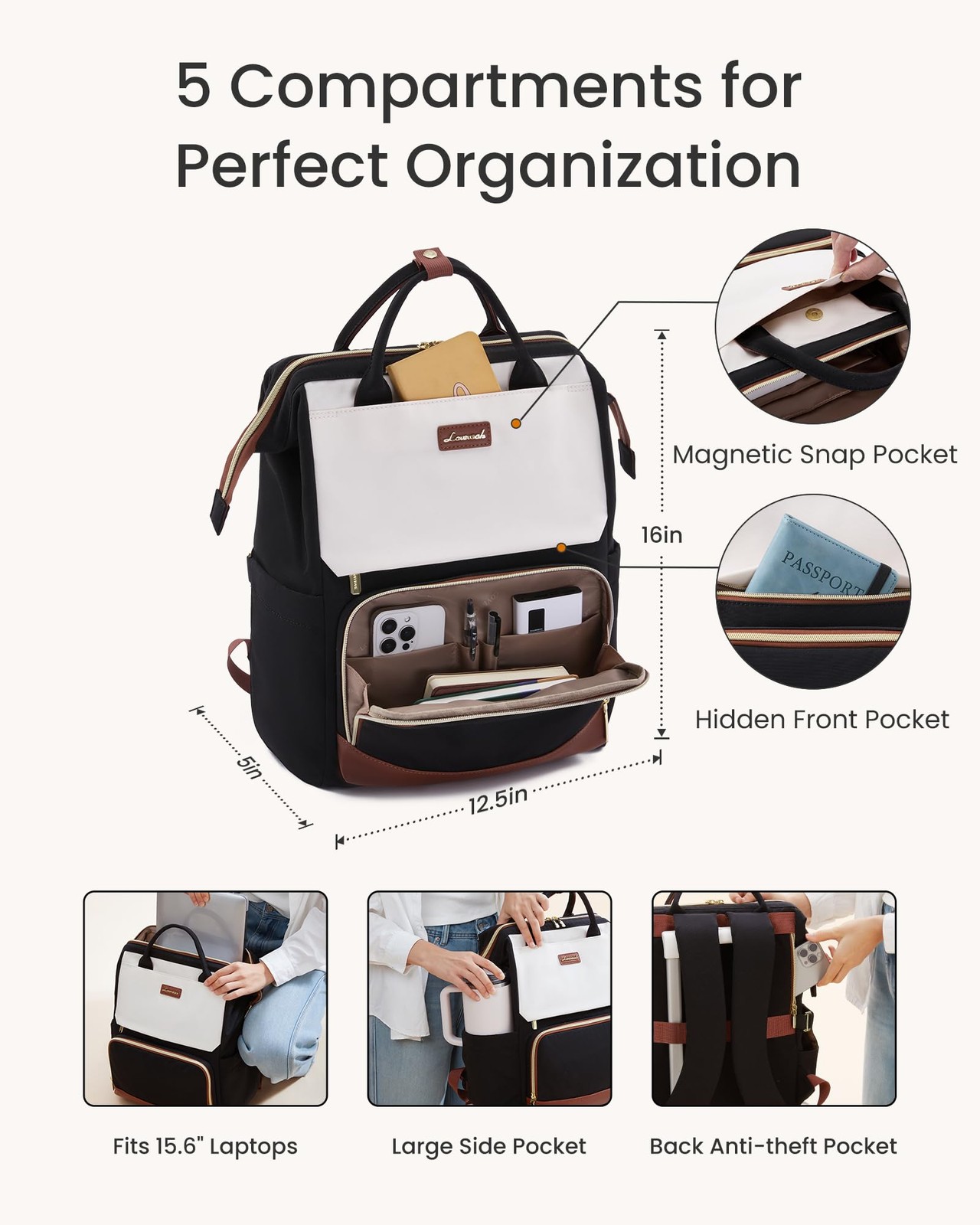 LOVEVOOK 15.6 inch Waterproof Laptop Backpack Women Tumbler Holder Purse