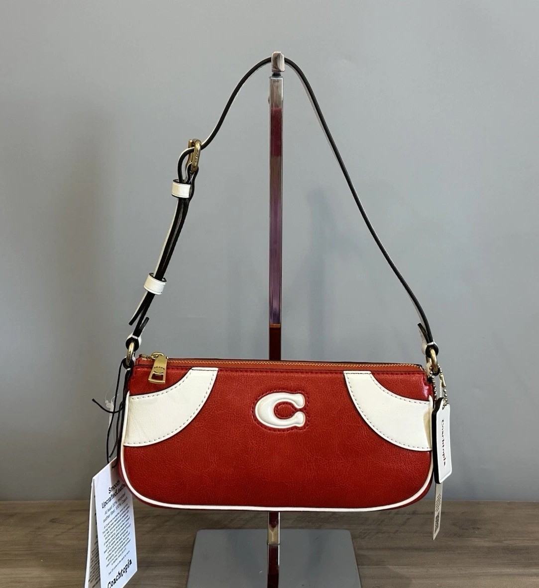 Coach Coachtopia Bowling Small Shoulder Bag Upcrafted Leather Red/White CFB01