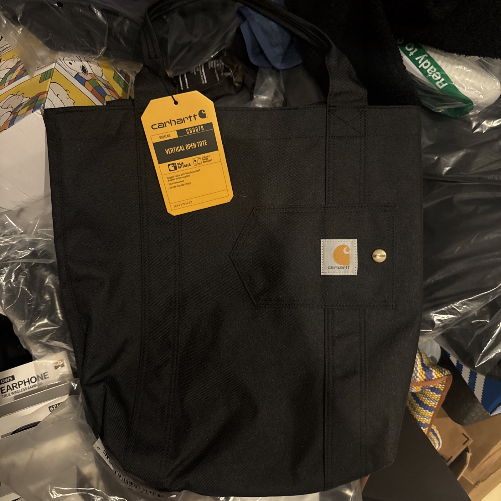 Carhartt Vertical Open Tote Bag Black Water Resistant Durable Work Tote