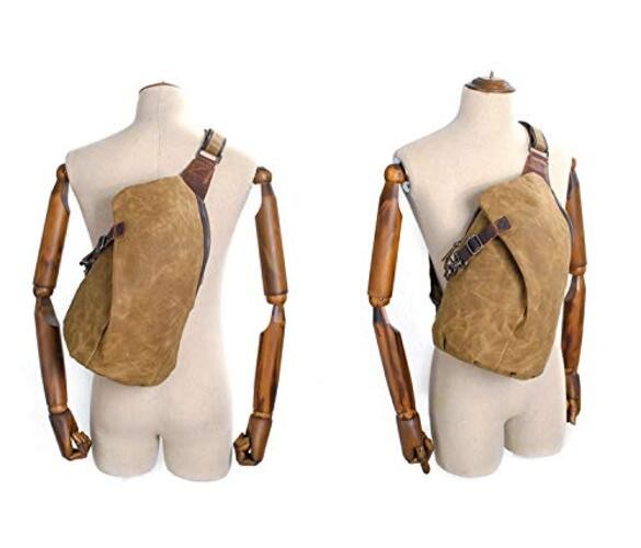 Men’s Sling Backpack Waxed Canvas Crossbody Bag Casual Daypacks Khaki
