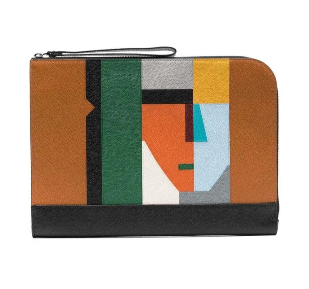NWT $2,255 VALEXTRA Mylogo Viso Portfolio Leather Clutch – Black / Multicolor