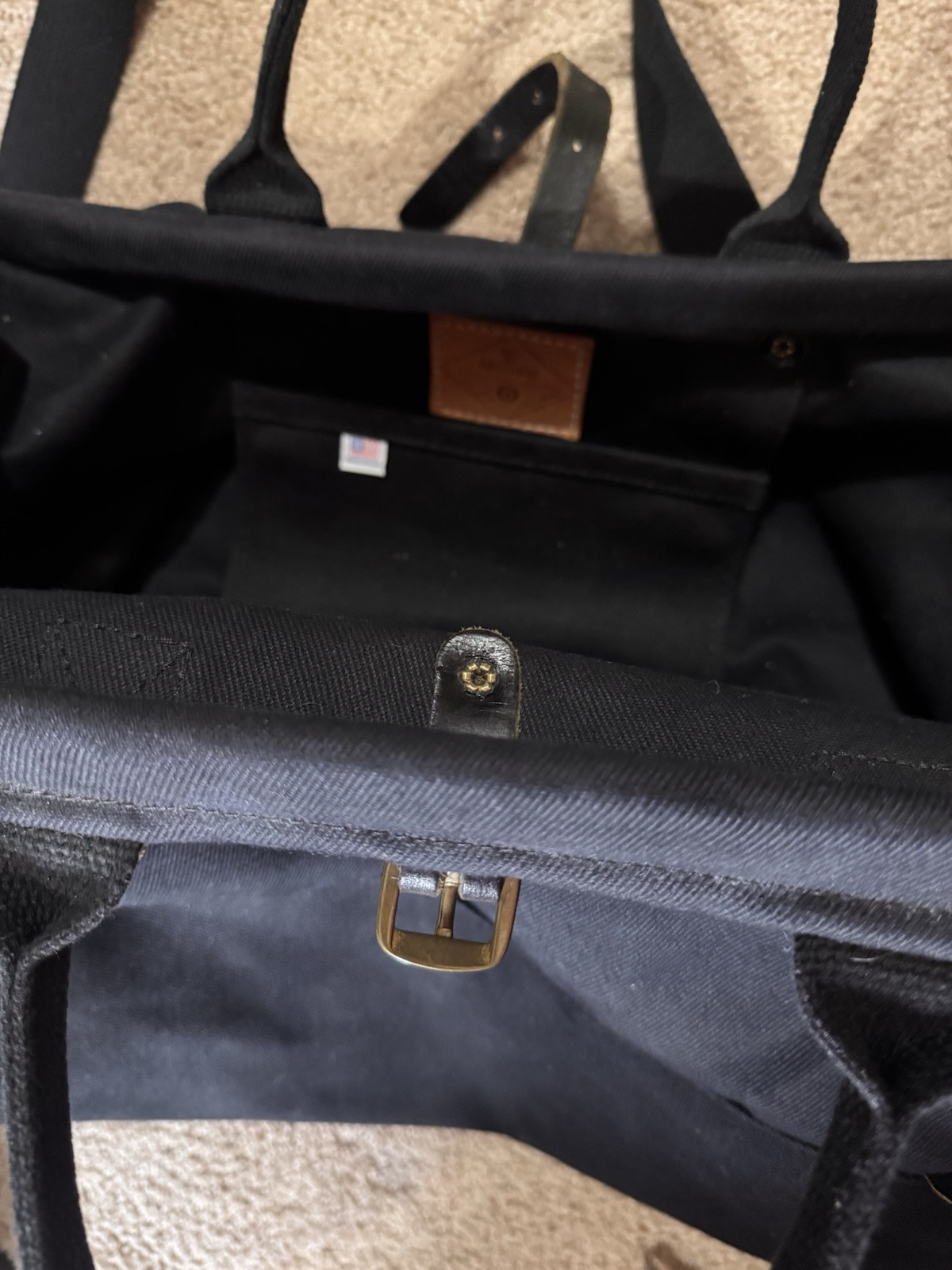 BillyKirk Black Canvas and Leather Carryall Bag Waxed Crossbody Strap Tote EUC