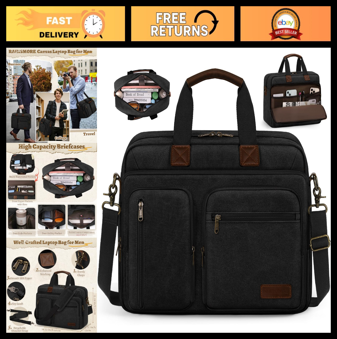 Vintage Waterproof Canvas Laptop Messenger Bag – Men’s Briefcase Satchel for Wor