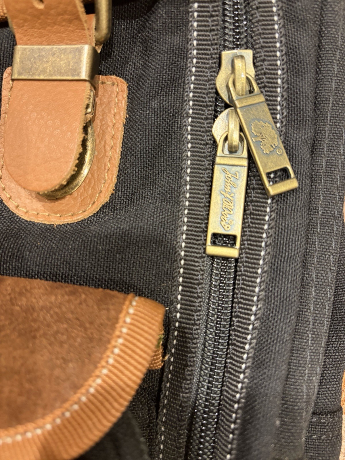 Black & Brown Backpack, Leather & Canvas, by John’s Wood In Germany, Men Women
